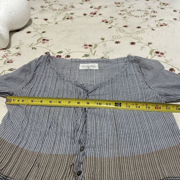 Khadi and Co. Bess Nielsen Blouse Stripe Medium Brown Blue - Picture 11 of 16